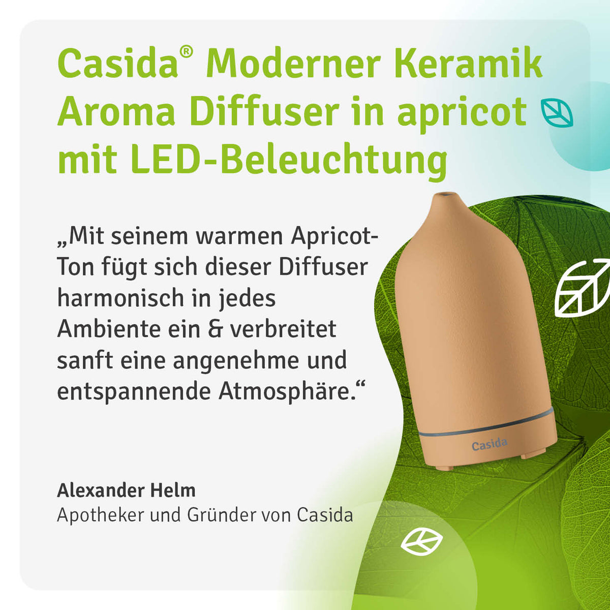 Moderner Keramik Aroma Diffuser in apricot mit LED-Beleuchtung Casida