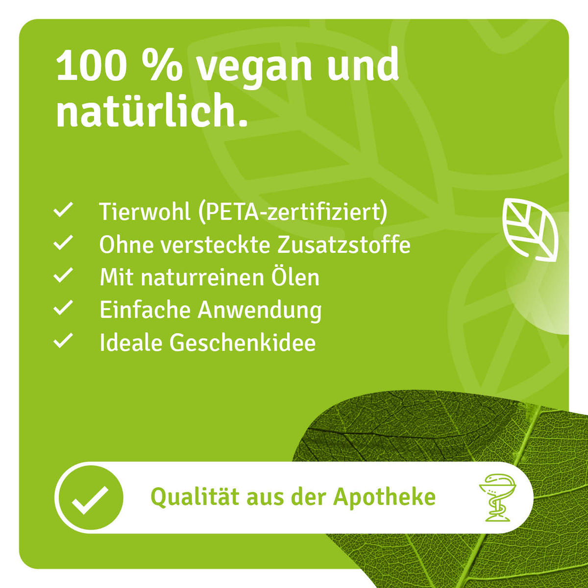 Infografik zum Casida Aroma-Erlebnis-Set mit Angaben zu veganer Rezeptur und naturreinen Ölen