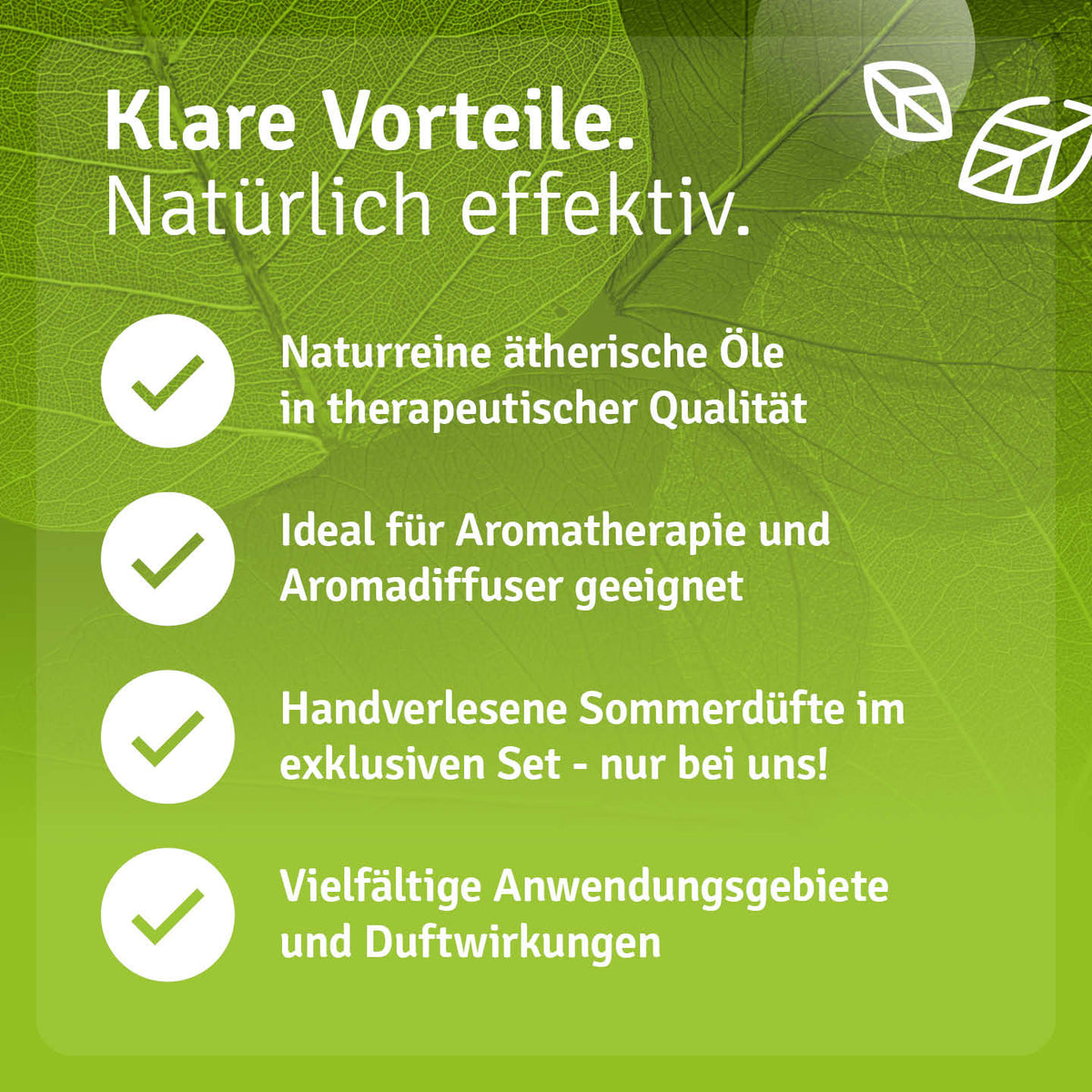 Infografik zur Casida Sommer-Edition mit Einsatzgebieten der sechs ätherischen Öle
