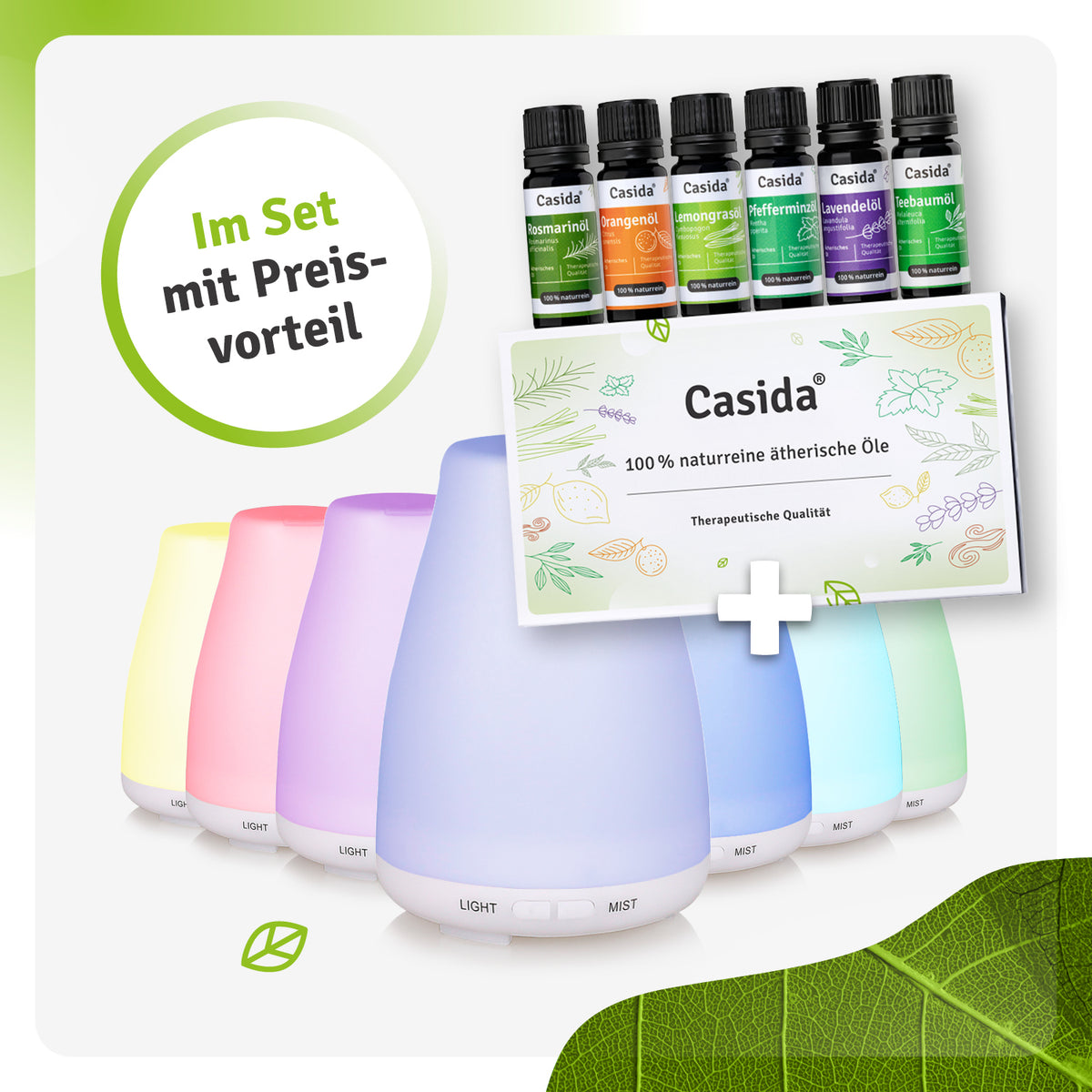 Aroma Diffuser Set mit 6 ätherischen Ölen & LED