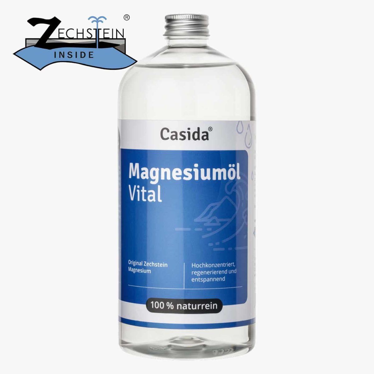 Casida Magnesiumöl Vital Zechstein 1000 ml PZN DE 11730233 PZN AT 4483426 PZN CH 7236214 UVP 26,95 € EAN 4260518460086