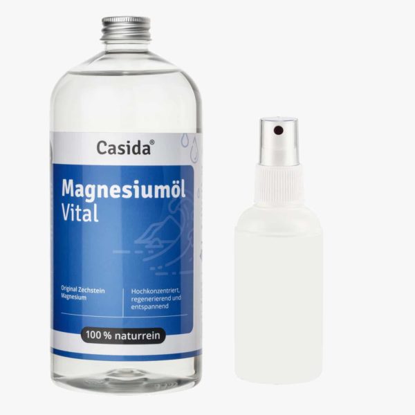 Casida Set Casida Magnesiumöl Vital Zechstein 1000 ml 11730233 PZN leere Flasche Apotheke Nachfüllflasche Vorteilsset Rabatt Bundle Regeneration Muskeln Sport Verspannung