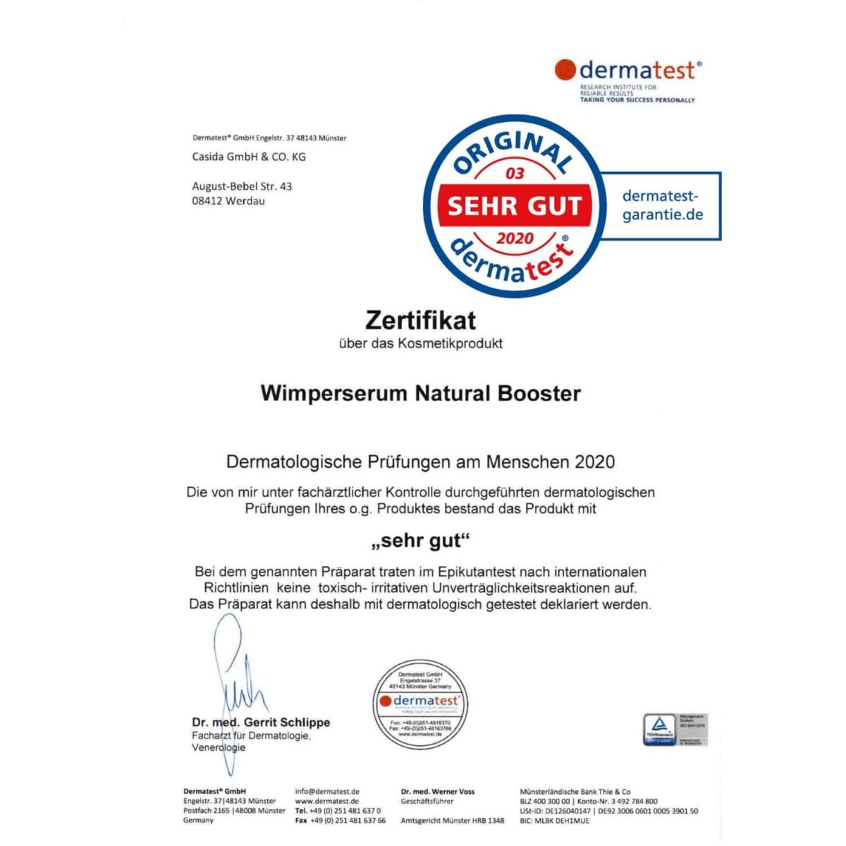 Dermatest Testsieger Casida Wimpernserum Natural Booster Apotheke PZN 14386090
