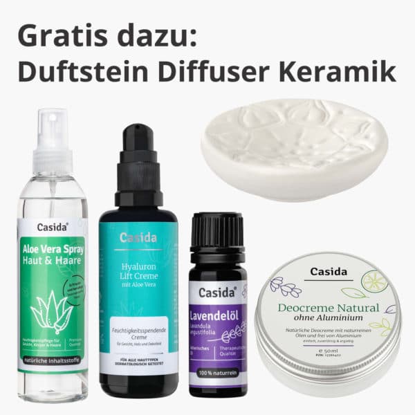 Hautpflege Set Urlaub Reise Aloe Vera Hyaluron Creme Lavendelöl Deocreme Duftstein gratis
